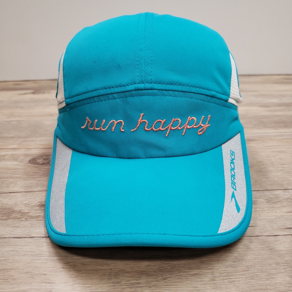 Brooks Run Happy Hat Cap Strap Back Mens One Size Blue Reflective Mesh